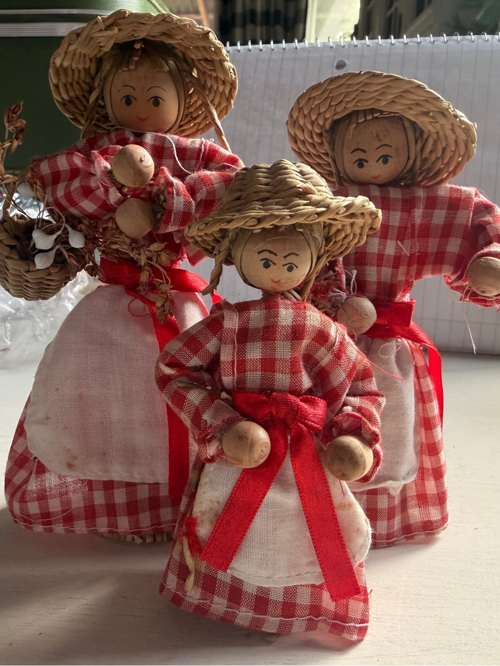 Handmade Red Check Straw Hat Doll - Decorative Home Figurine